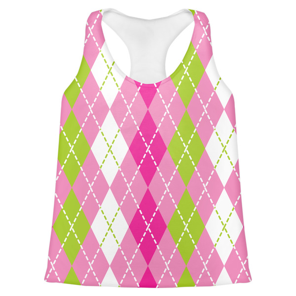 Custom Pink & Green Argyle Womens Racerback Tank Top