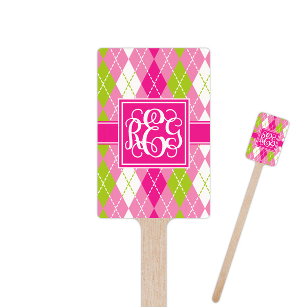 Custom Pink & Green Argyle Rectangle Wooden Stir Sticks (Personalized)