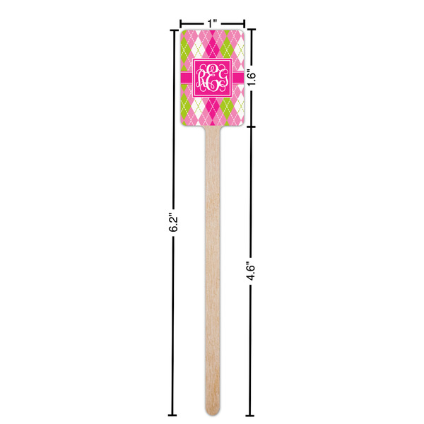 Pink & Green Argyle Wooden 6.25" Stir Stick - Rectangular - Dimensions