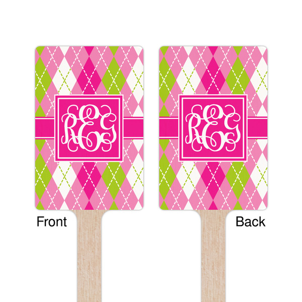 Pink & Green Argyle Wooden 6.25" Stir Stick - Rectangular - Double Sided - Front & Back