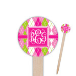 Pink & Green Argyle Round Wooden Food Picks (Personalized)