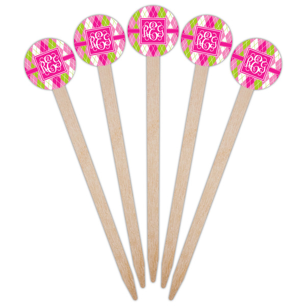 Pink & Green Argyle Wooden 6" Food Pick - Round - Fan View