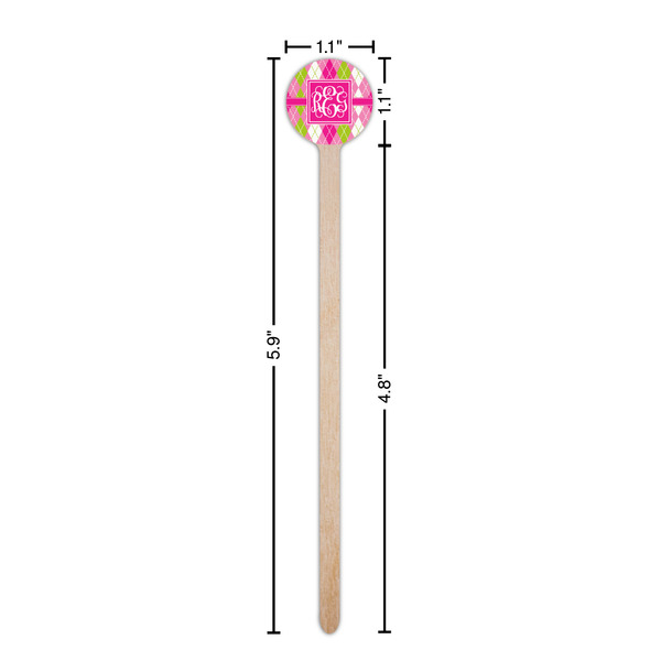 Pink & Green Argyle Wooden 6" Stir Stick - Round - Dimensions