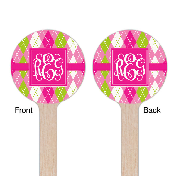 Pink & Green Argyle Wooden 6" Stir Stick - Round - Double Sided - Front & Back