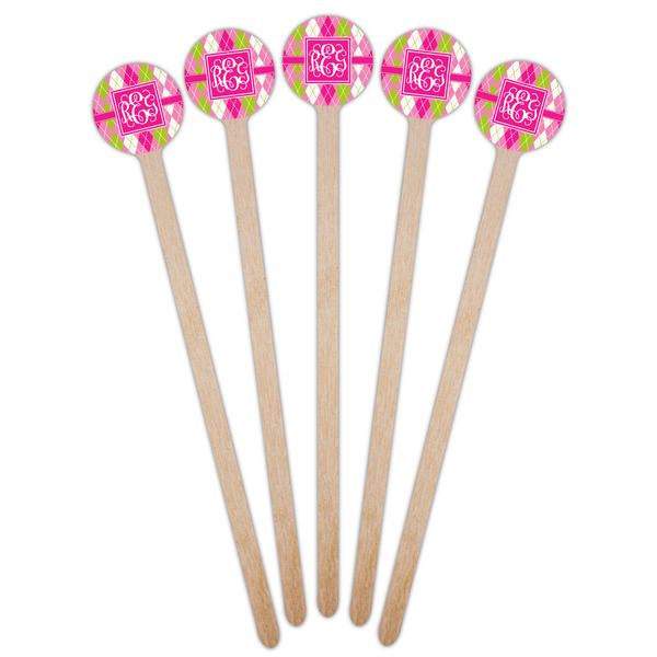 Pink & Green Argyle Wooden 6" Stir Stick - Round - Fan View