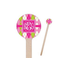 Pink & Green Argyle 7.5" Round Wooden Stir Sticks - Single Sided (Personalized)