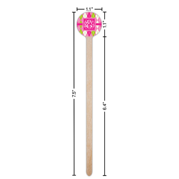 Pink & Green Argyle Wooden 7.5" Stir Stick - Round - Dimensions