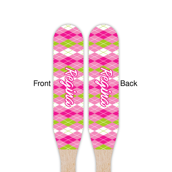 Pink & Green Argyle Wooden Food Pick - Paddle - Double Sided - Front & Back