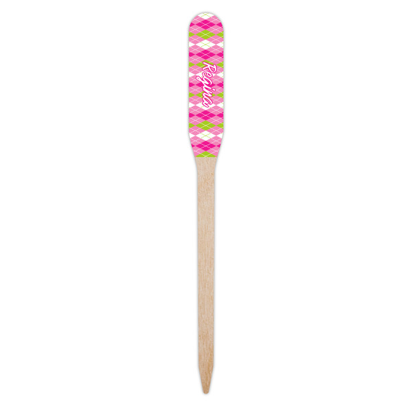 Pink & Green Argyle Wooden Food Pick - Paddle - Single Pick