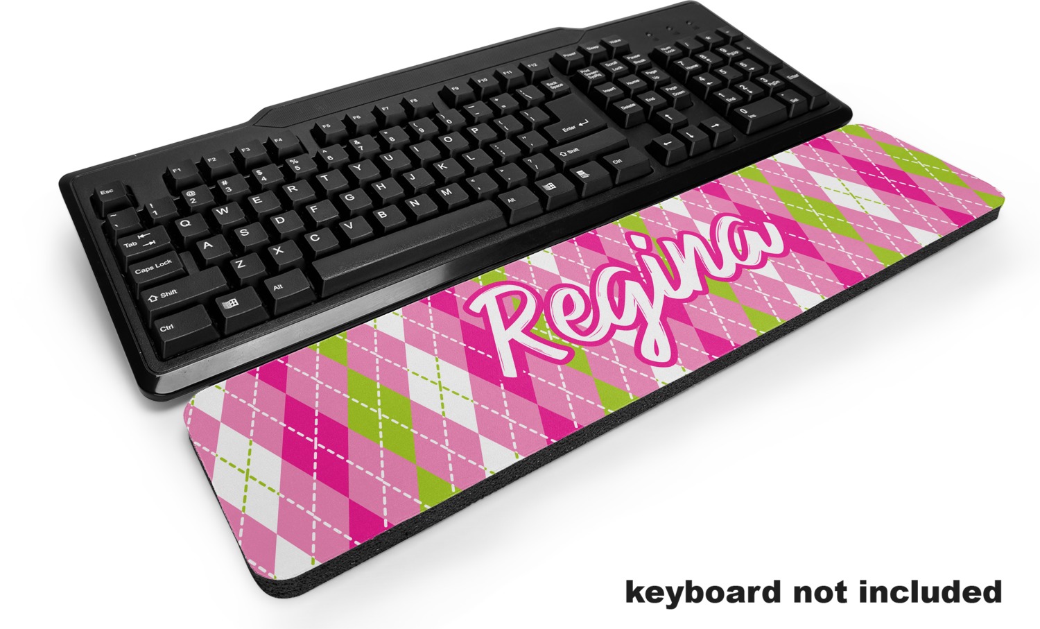 Custom Pink & Green Argyle Keyboard Wrist Rest (Personalized