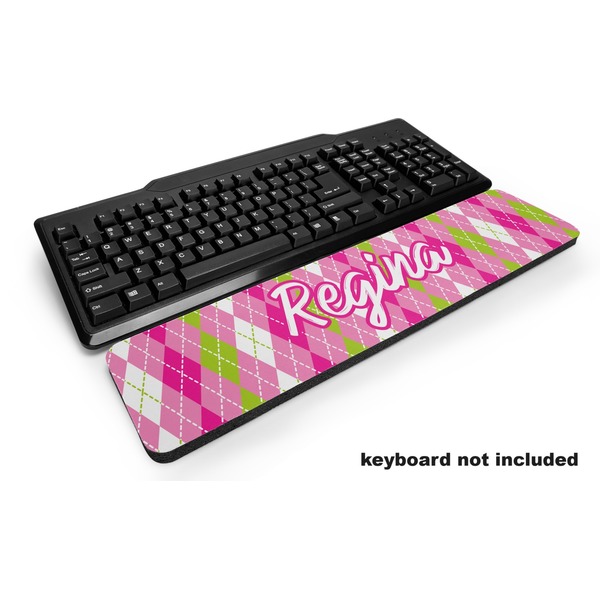 Custom Pink & Green Argyle Keyboard Wrist Rest (Personalized)