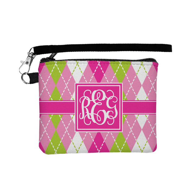 Custom Pink & Green Argyle Wristlet ID Case w/ Monogram