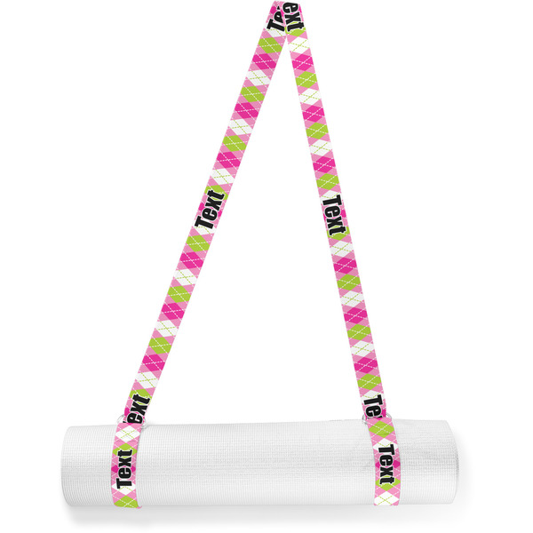 Custom Pink & Green Argyle Yoga Mat Strap (Personalized)
