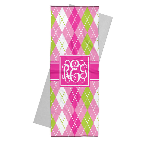 Custom Pink & Green Argyle Yoga Mat Towel (Personalized)