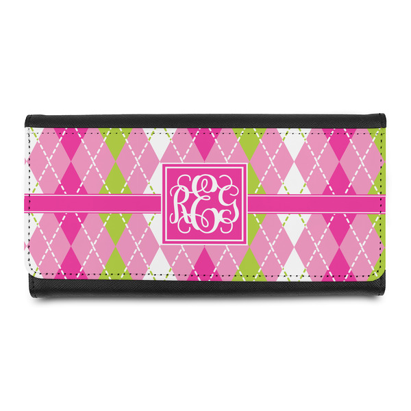 Custom Pink & Green Argyle Leatherette Ladies Wallet (Personalized)