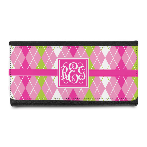 Custom Pink & Green Argyle Leatherette Ladies Wallet (Personalized)
