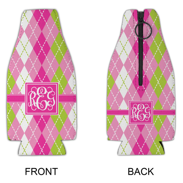 Pink & Green Argyle Zipper Bottle Cooler - APPROVAL