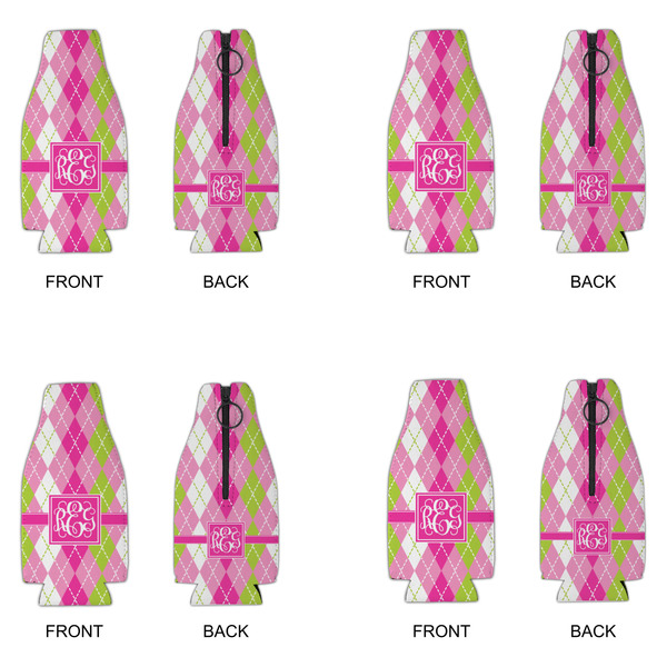 Pink & Green Argyle Zipper Bottle Cooler - Set of 4 - APPROVAL