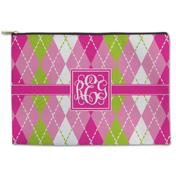 Pink & Green Argyle Zipper Pouch - Large - 12.5"x8.5" (Personalized)