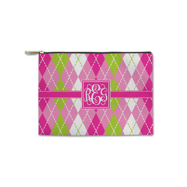 Custom Pink & Green Argyle Zipper Pouch - Small - 8.5"x6" (Personalized)