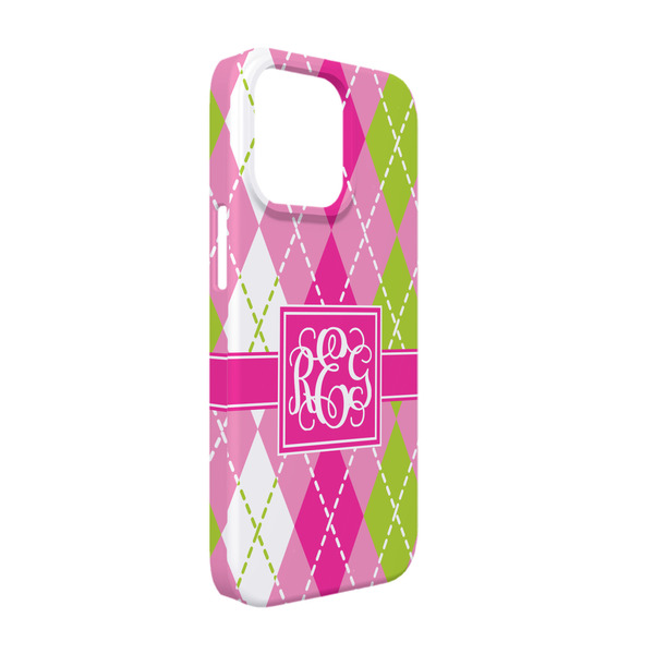 Custom Pink & Green Argyle iPhone Case - Plastic - iPhone 13 (Personalized)