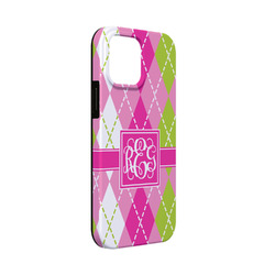 Pink & Green Argyle iPhone Case - Rubber Lined - iPhone 13 Mini (Personalized)