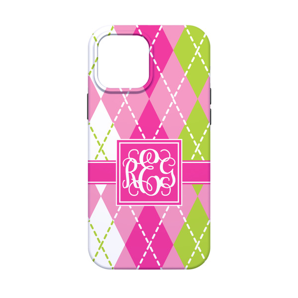 Pink & Green Argyle iPhone 13 Mini Tough Case - Back
