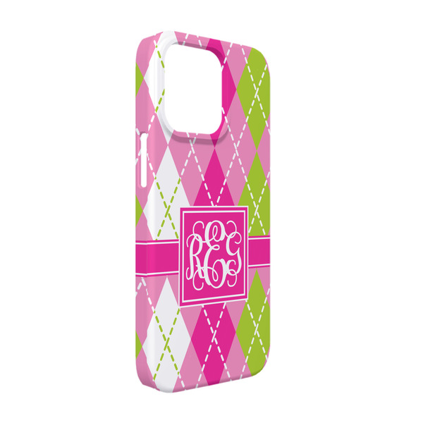 Custom Pink & Green Argyle iPhone Case - Plastic - iPhone 13 Pro (Personalized)