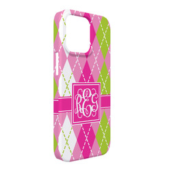 Pink & Green Argyle iPhone Case - Plastic - iPhone 13 Pro Max (Personalized)