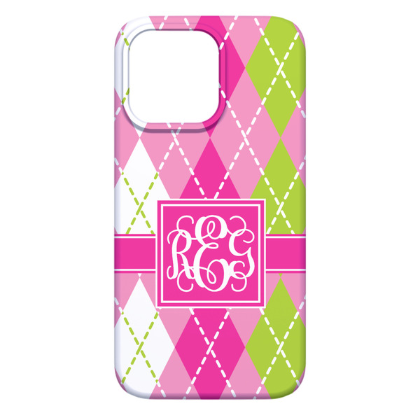 Pink & Green Argyle iPhone 13 Pro Max Case - Back