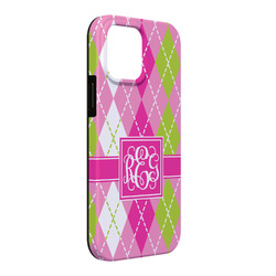 Pink & Green Argyle iPhone Case - Rubber Lined - iPhone 13 Pro Max (Personalized)