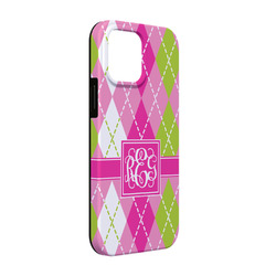 Pink & Green Argyle iPhone Case - Rubber Lined - iPhone 13 Pro (Personalized)