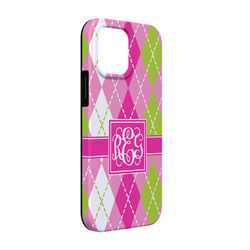 Pink & Green Argyle iPhone Case - Rubber Lined - iPhone 13 (Personalized)