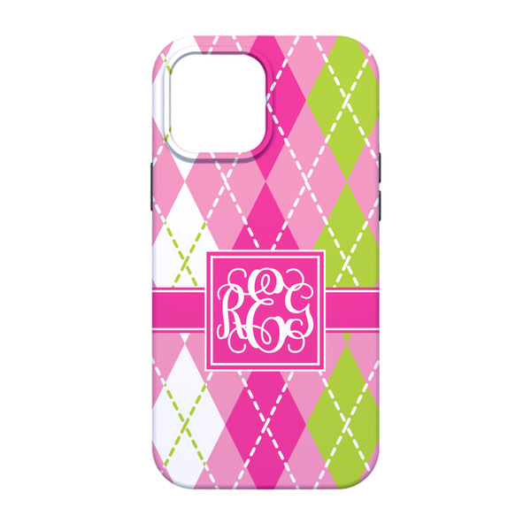 Pink & Green Argyle iPhone 13 Tough Case - Back