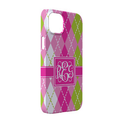 Pink & Green Argyle iPhone Case - Plastic - iPhone 14 (Personalized)
