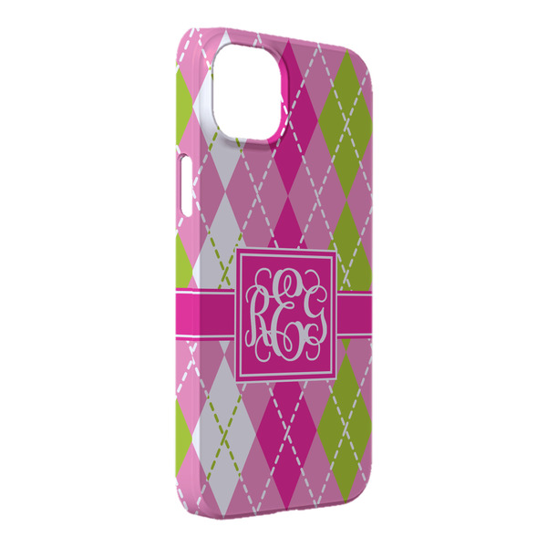 Custom Pink & Green Argyle iPhone Case - Plastic - iPhone 14 Plus (Personalized)