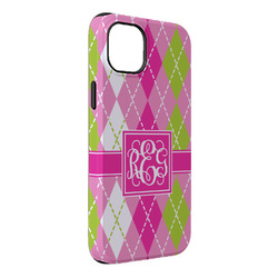 Pink & Green Argyle iPhone Case - Rubber Lined - iPhone 14 Plus (Personalized)