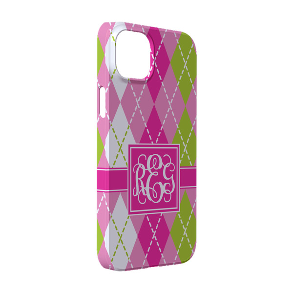 Custom Pink & Green Argyle iPhone Case - Plastic - iPhone 14 Pro (Personalized)