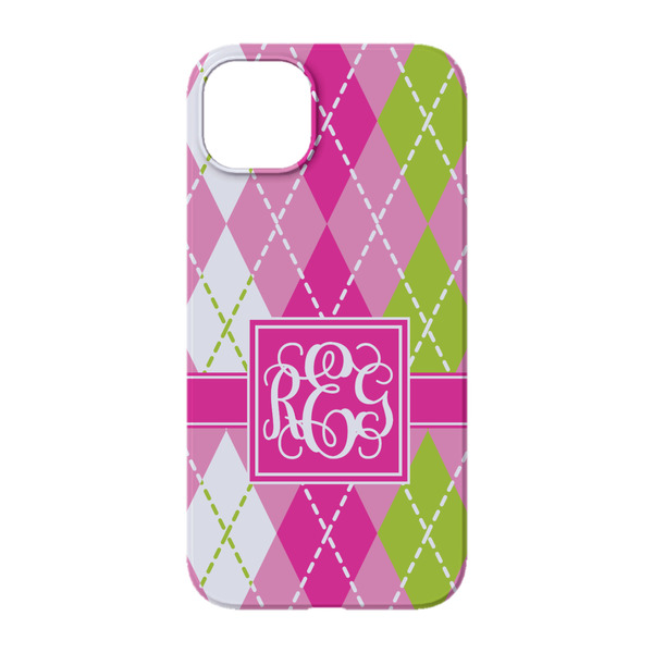 Pink & Green Argyle iPhone 14 Pro Case - Back