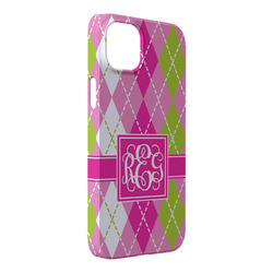 Pink & Green Argyle iPhone Case - Plastic - iPhone 14 Pro Max (Personalized)