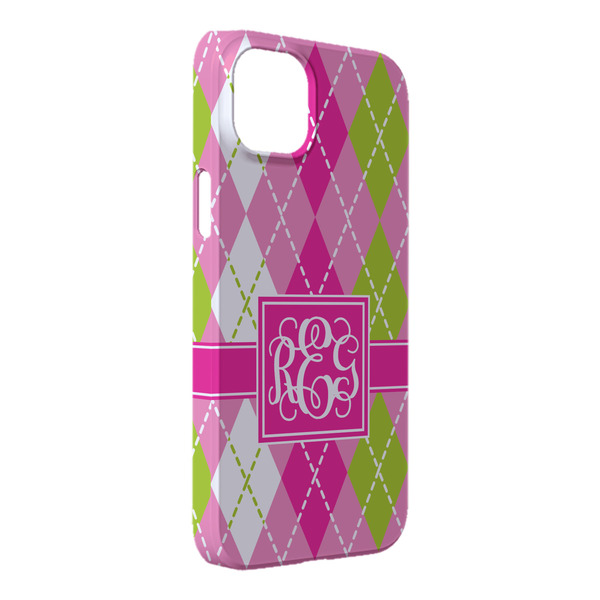 Custom Pink & Green Argyle iPhone Case - Plastic - iPhone 14 Pro Max (Personalized)