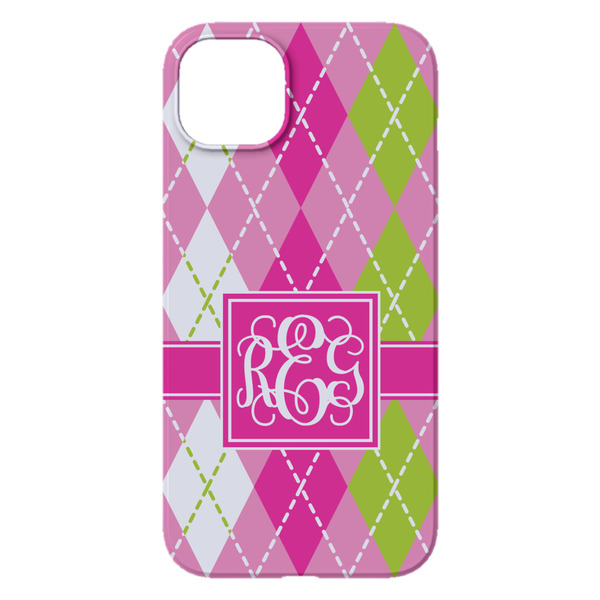Pink & Green Argyle iPhone 14 Pro Max Case - Back