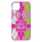 Pink & Green Argyle iPhone 14 Pro Max Case - Back