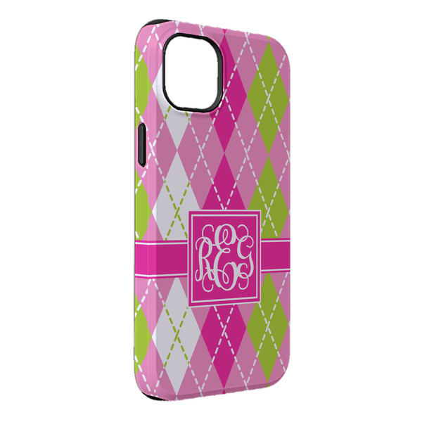 Custom Pink & Green Argyle iPhone Case - Rubber Lined - iPhone 14 Pro Max (Personalized)