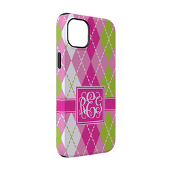 Pink & Green Argyle iPhone Case - Rubber Lined - iPhone 14 Pro (Personalized)
