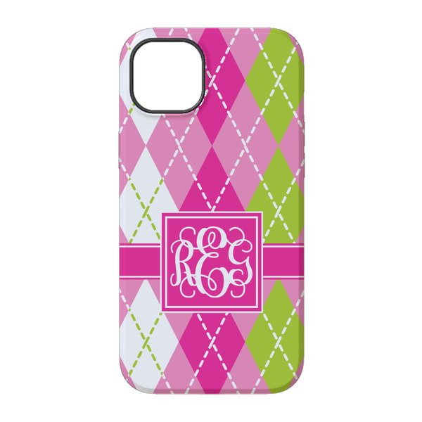 Pink & Green Argyle iPhone 14 Pro Tough Case - Back