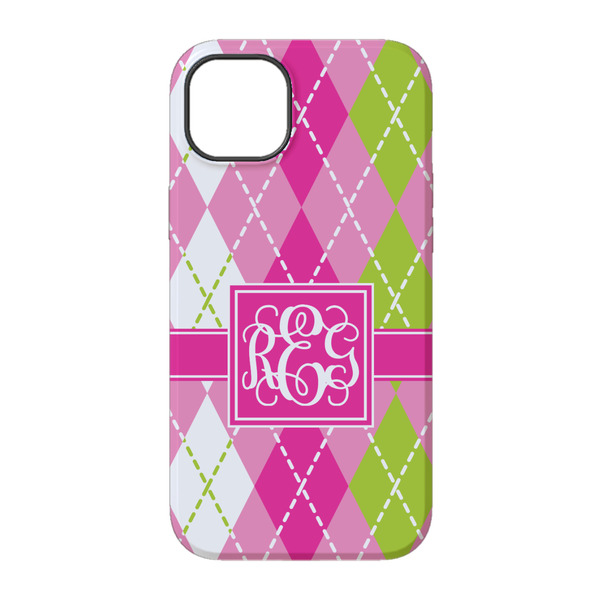 Pink & Green Argyle iPhone 14 Tough Case - Back