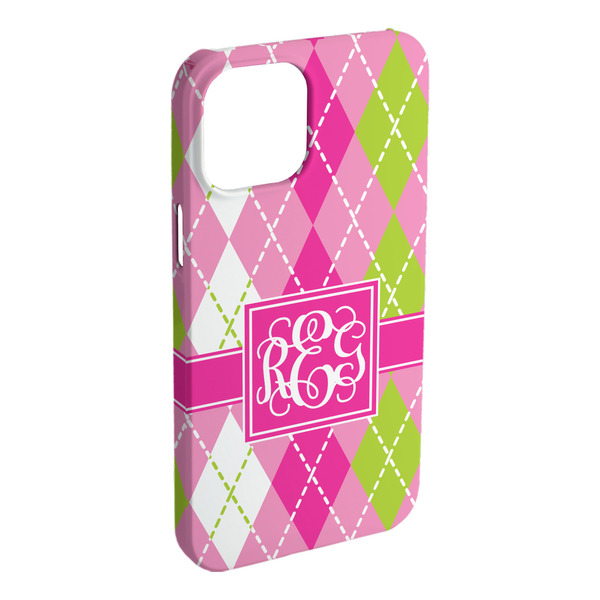 Custom Pink & Green Argyle iPhone Case - Plastic - iPhone 15 Plus (Personalized)