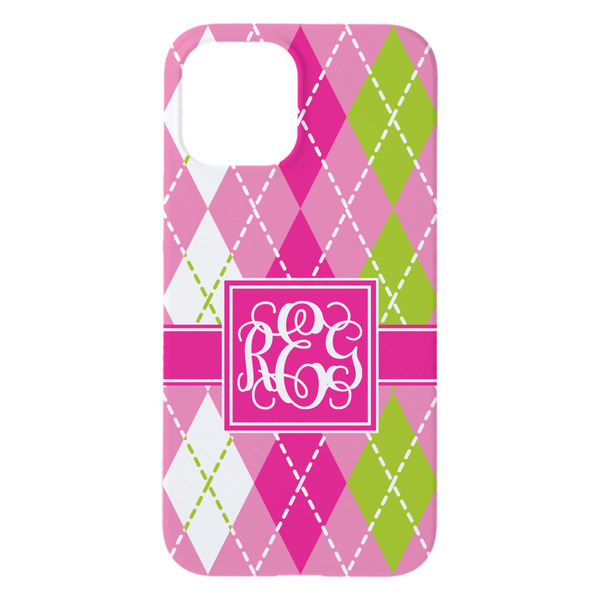 Pink & Green Argyle iPhone 15 Plus Case - Back