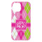 Pink & Green Argyle iPhone 15 Plus Case - Back